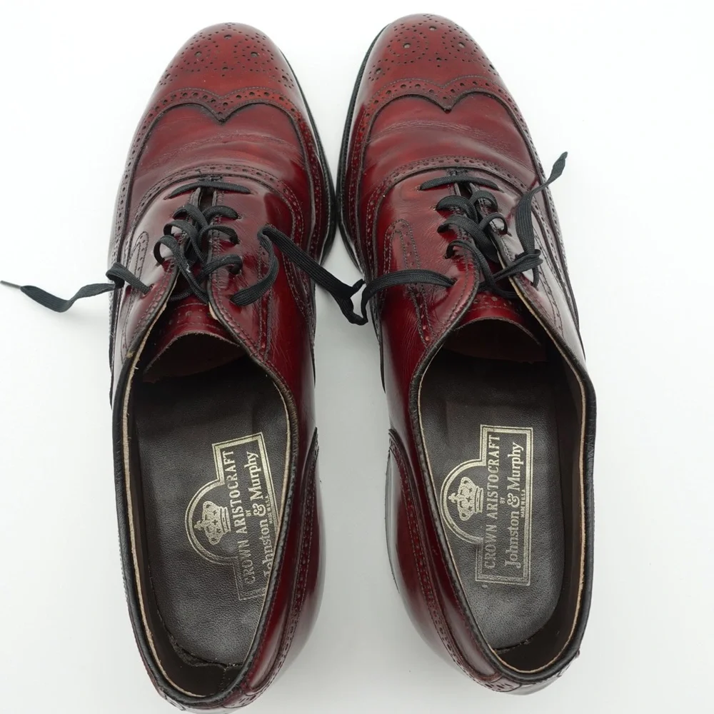 Johnston Murphy Crown Aristocraft Men Size 8.5 Shoes Red Leather Wingtip
